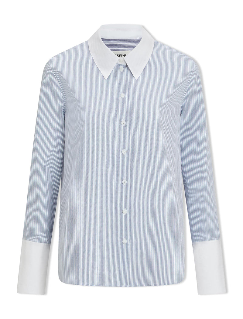 Seymour Organic Cotton Shirt - Blue White Stripe