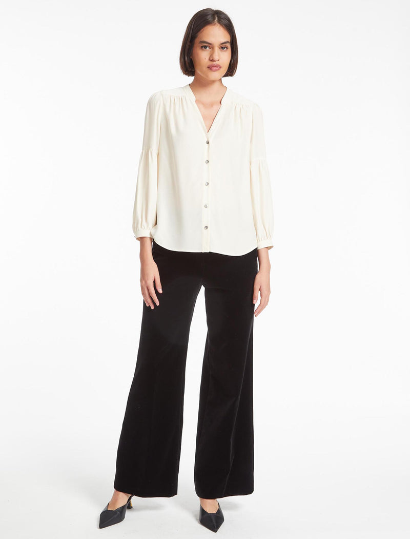 Ella Silk Crepe Blouson Sleeve Shirt - Cream