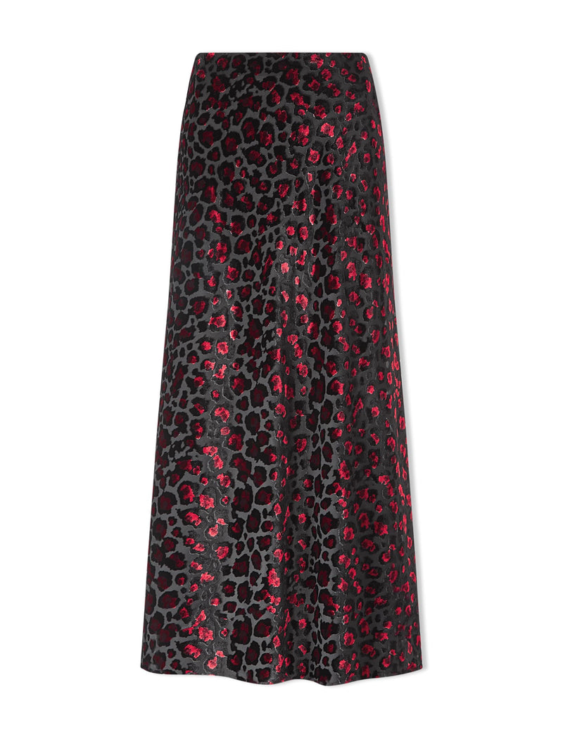 Scarlett Devoré Bias Maxi Skirt - Red Leopard Devoré