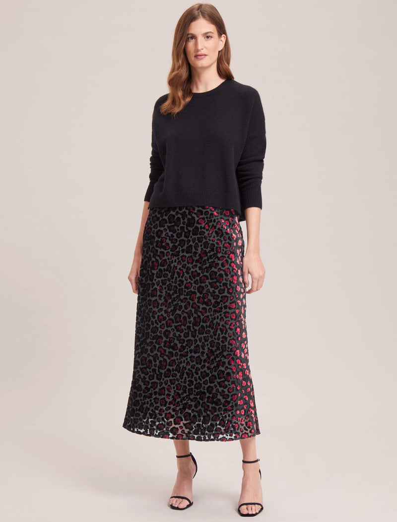 Scarlett Devoré Bias Maxi Skirt - Red Leopard Devoré