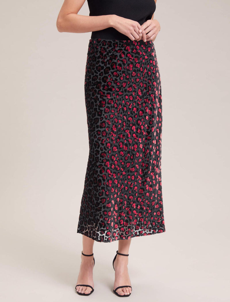 Scarlett Devoré Bias Maxi Skirt - Red Leopard Devoré