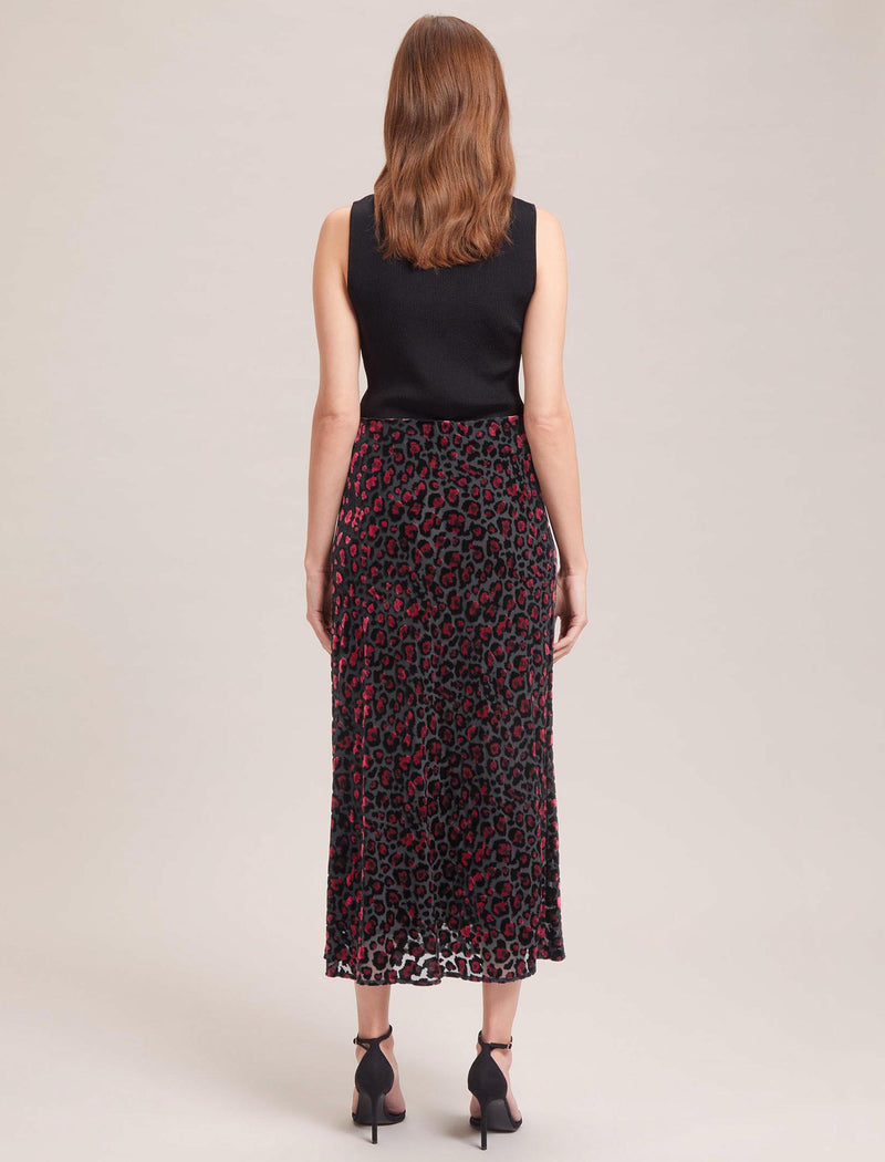 Scarlett Devoré Bias Maxi Skirt - Red Leopard Devoré