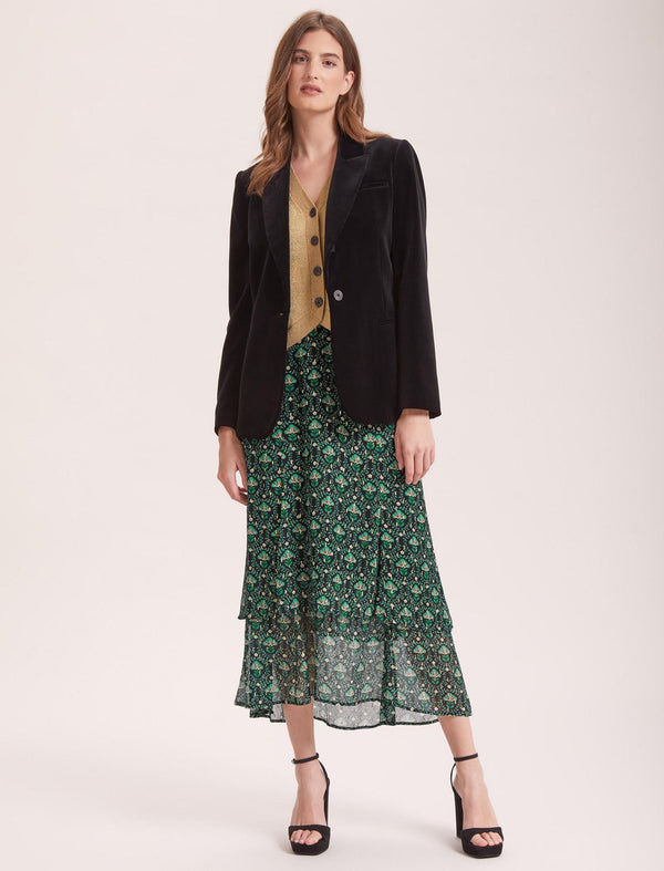 Lotta Lurex Maxi Skirt - Green Carnation Print