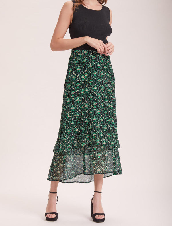 Lotta Lurex Maxi Skirt - Green Carnation Print