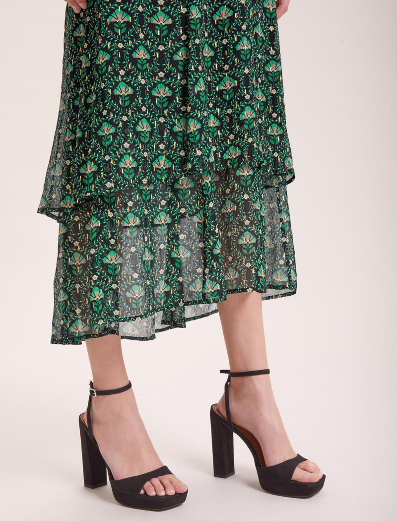 Lotta Lurex Maxi Skirt - Green Carnation Print