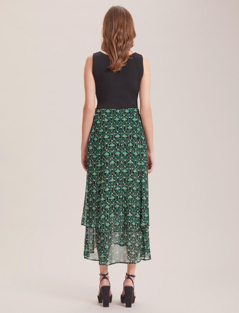 Lotta Lurex Maxi Skirt - Green Carnation Print