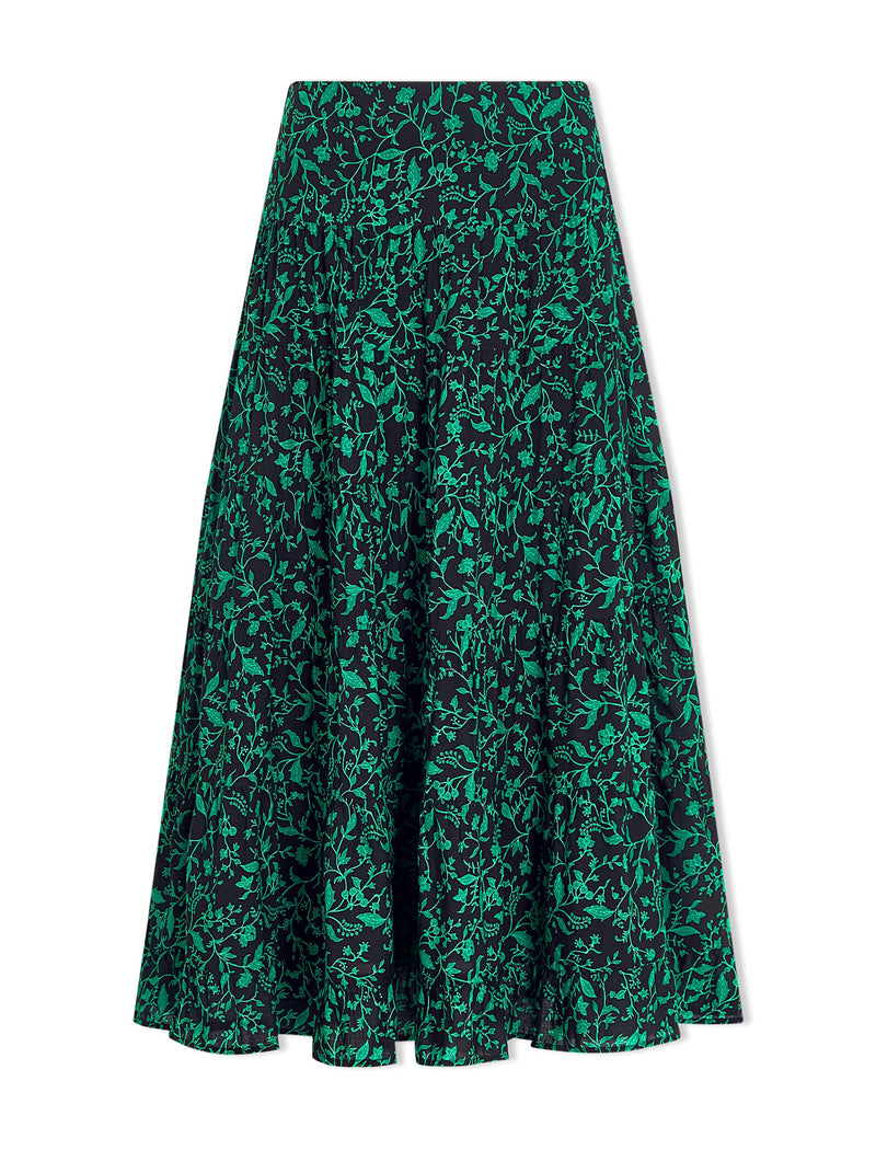 Sawyer Cotton Maxi Skirt - Green Bramble Print