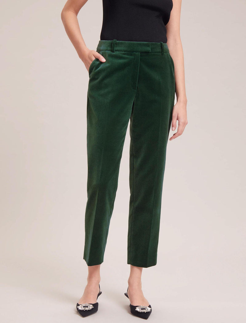 Tatum Velvet Tapered Trouser - Forest Green