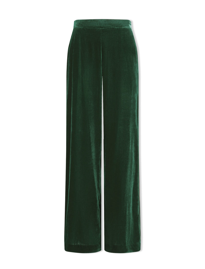 Toni Velvet Wide Leg Trouser - Green