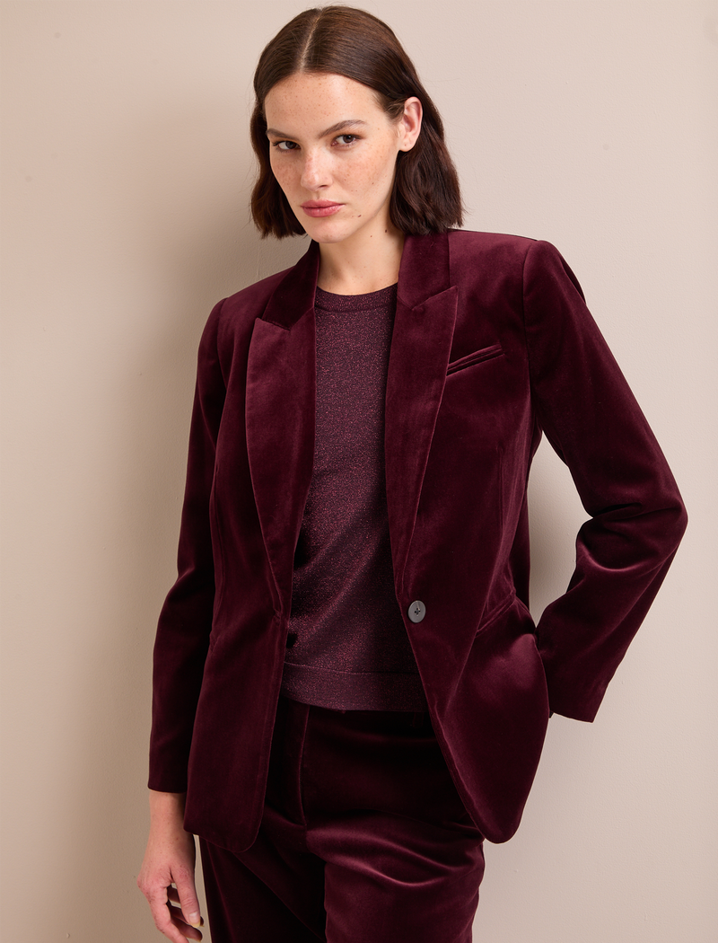 Jamie Cotton Velvet Classic Fit Blazer In Burgundy