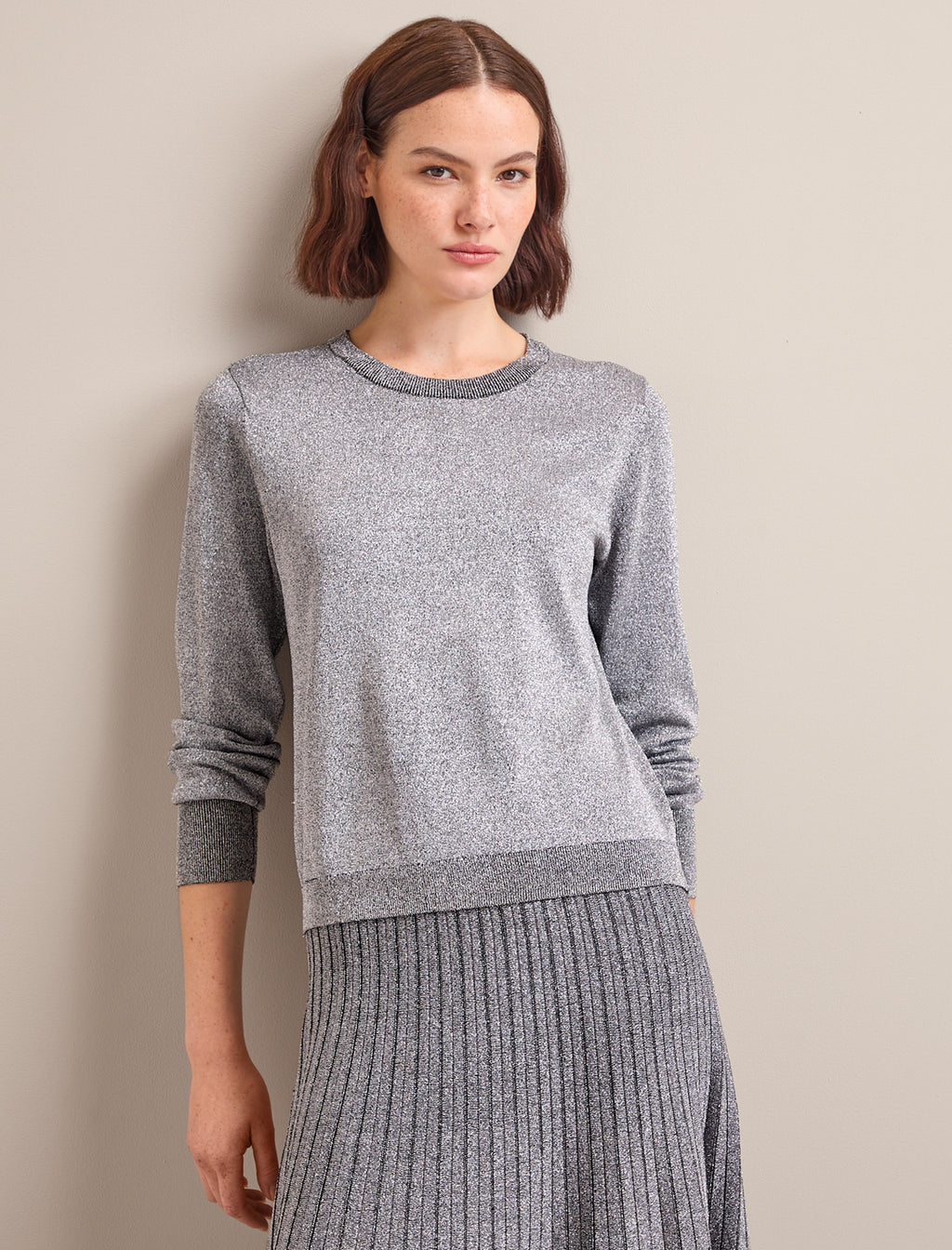 Colette Metallic Crew Neck Jumper Silver