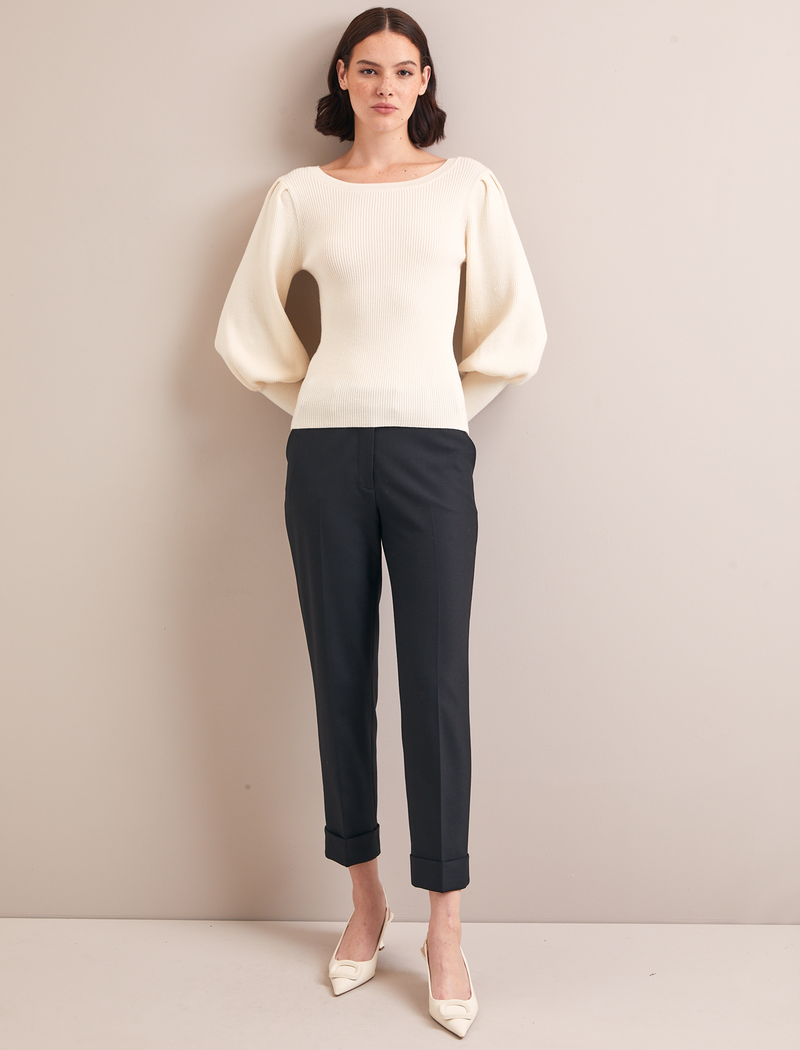 Eva Boat Neck Blouson Sleeve Jumper in Cream