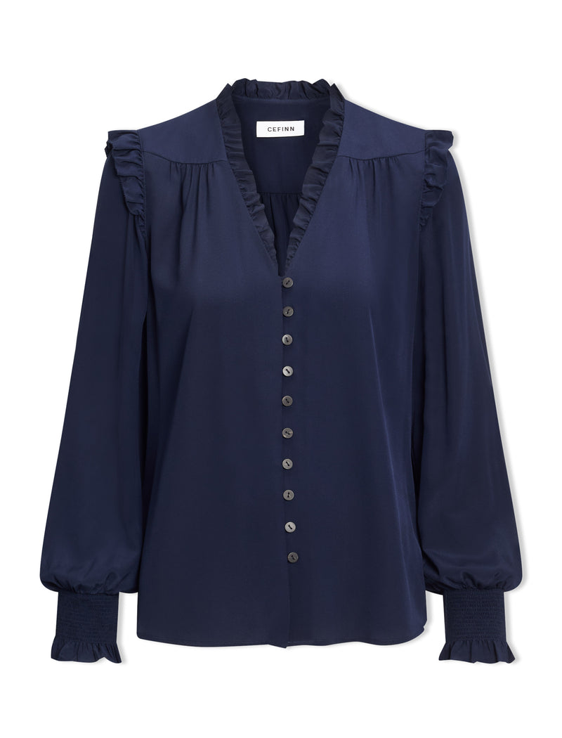 Stella Silk Shirt - Navy