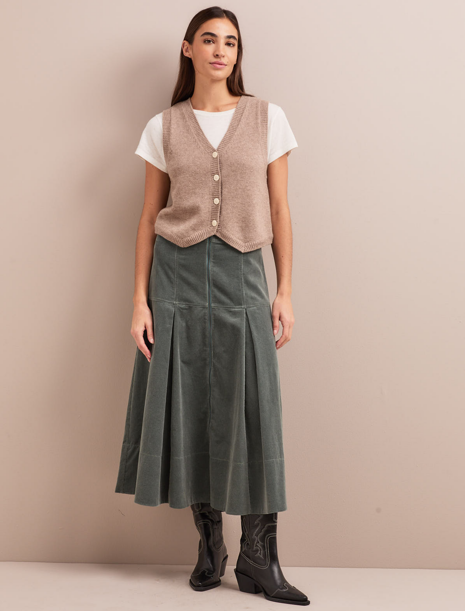 スカート Cotton Blend Corduroy A-Line Skirt Cotton Linen Corduroy Skirt｜Greed International Official