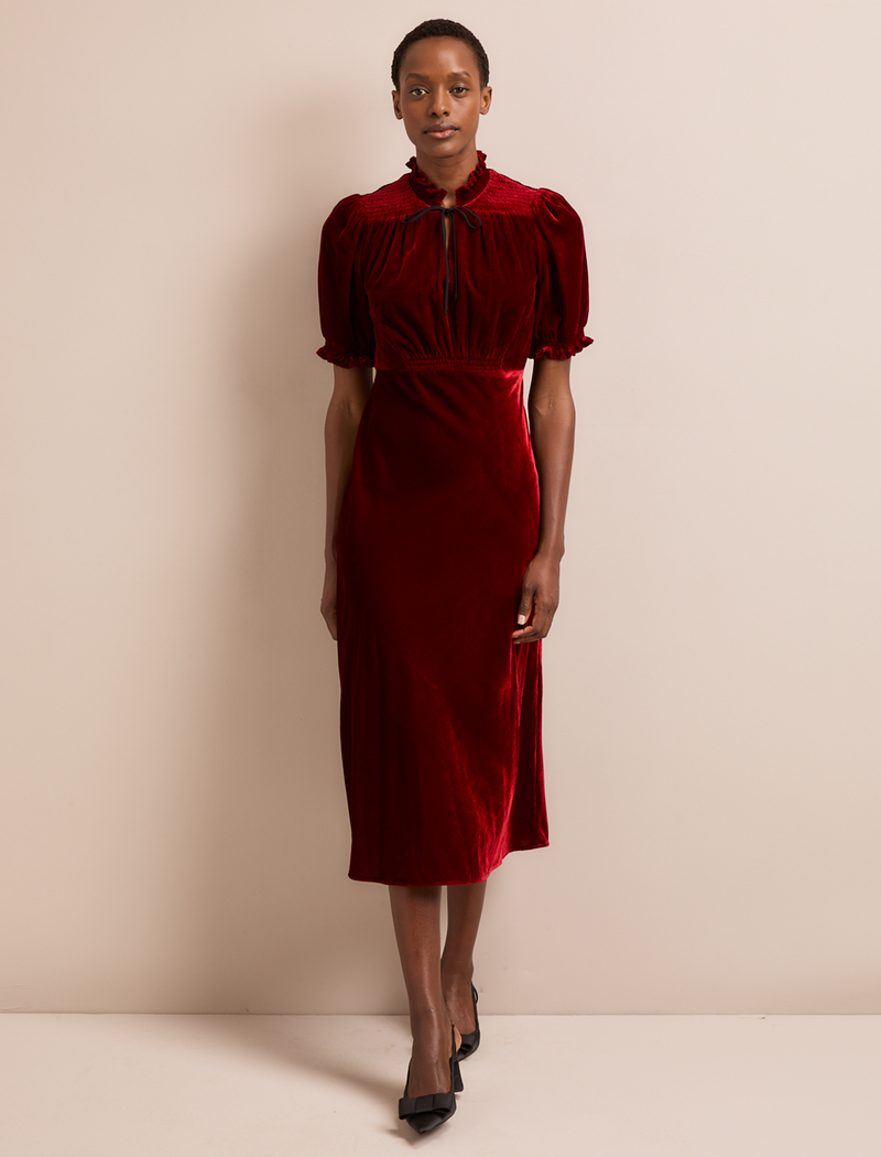 Irina Bias Cut Velvet Maxi Dress - Red