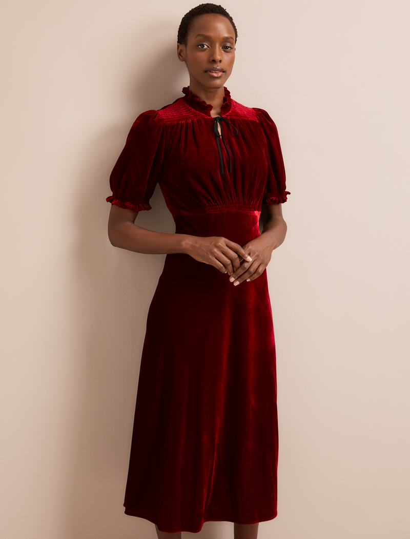 Irina Bias Cut Velvet Maxi Dress - Red