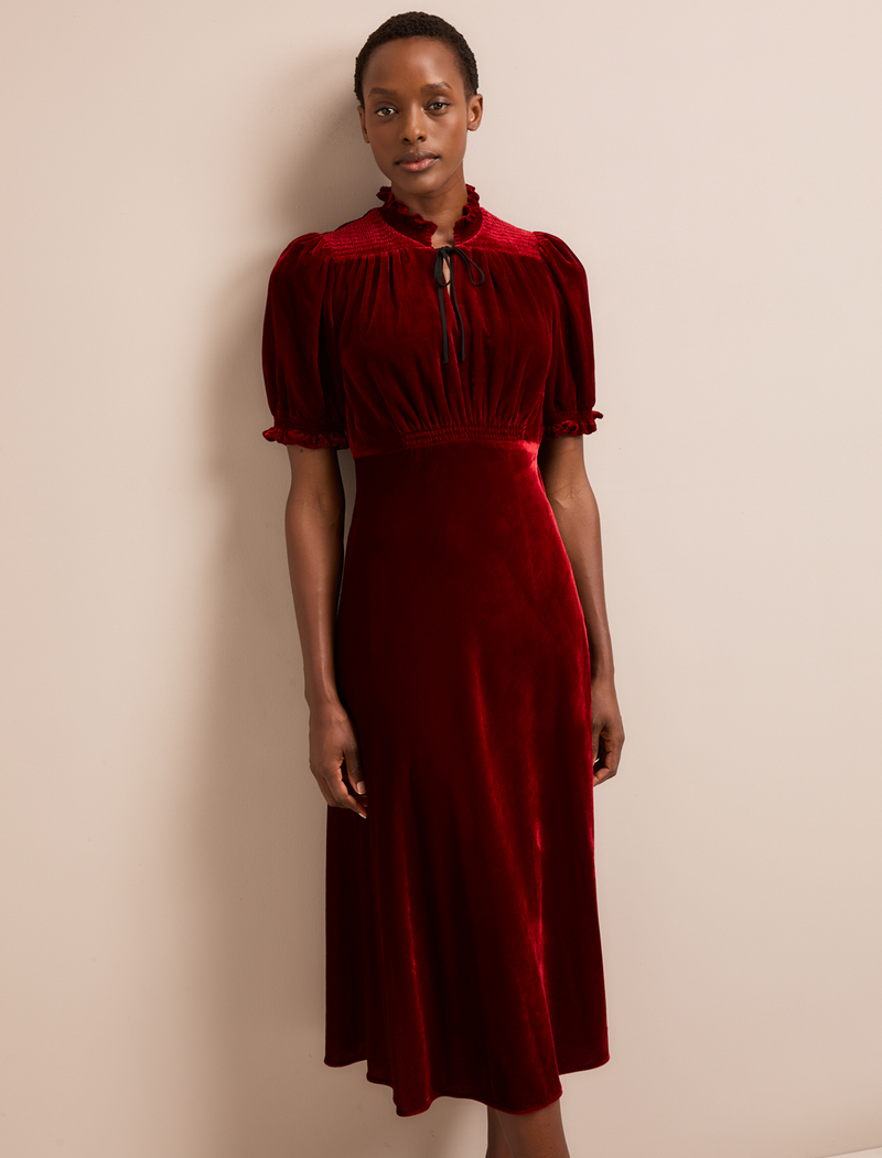 Irina Bias Cut Velvet Maxi Dress - Red