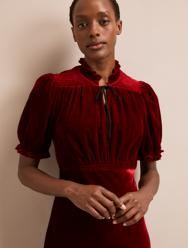 Irina Bias Cut Velvet Maxi Dress - Red
