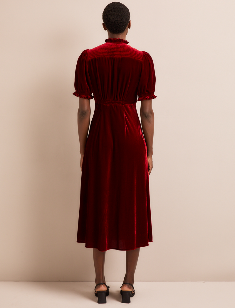 Irina Bias Cut Velvet Maxi Dress - Red