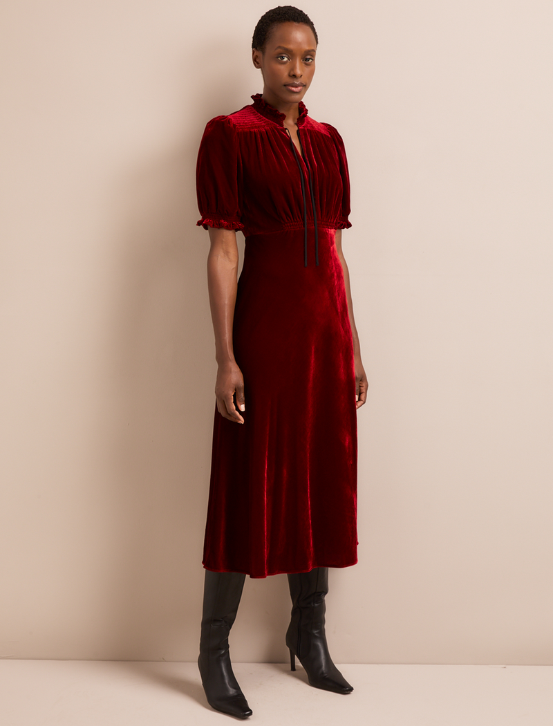 Irina Bias Cut Velvet Maxi Dress - Red