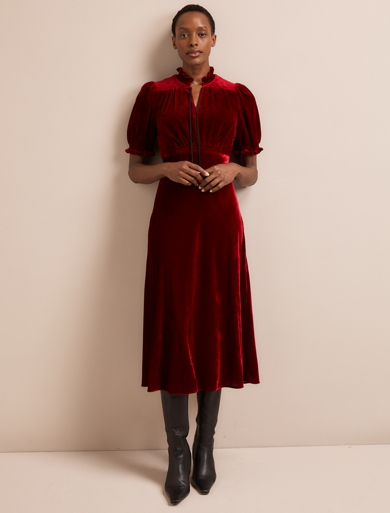Irina Bias Cut Velvet Maxi Dress - Red