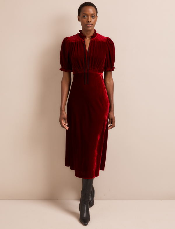 Irina Bias Cut Velvet Maxi Dress - Red