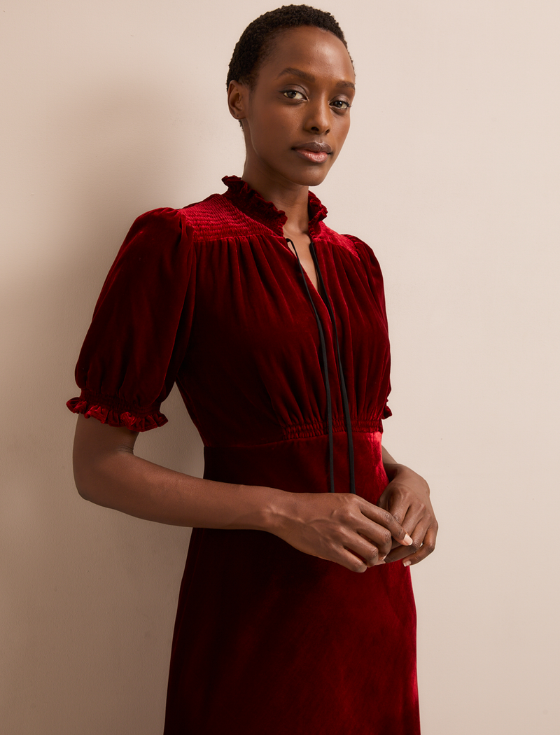Irina Bias Cut Velvet Maxi Dress - Red