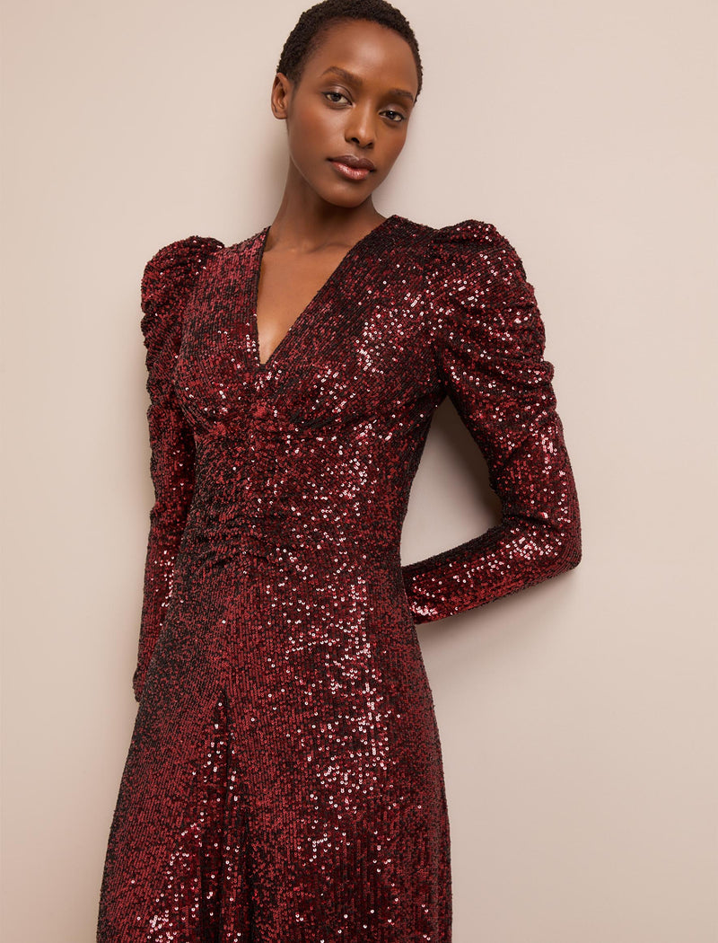 Ophelia Bias Cut Sequin Maxi Dress - Burgundy