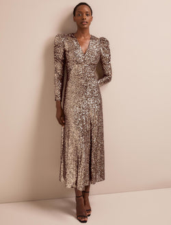 Ophelia Bias Cut Sequin Maxi Dress - Gold