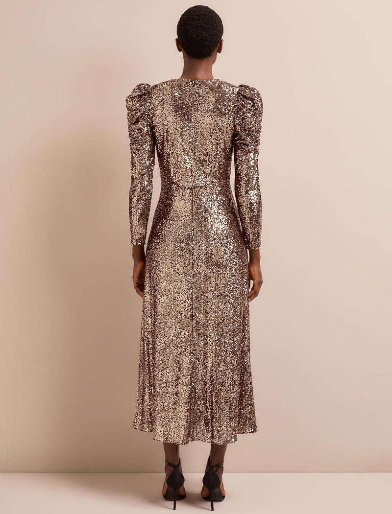 Ophelia Bias Cut Sequin Maxi Dress - Gold