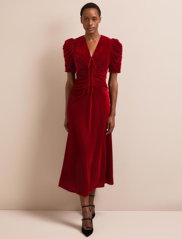 Ophelia Bias Cut Velvet Maxi Dress - Red