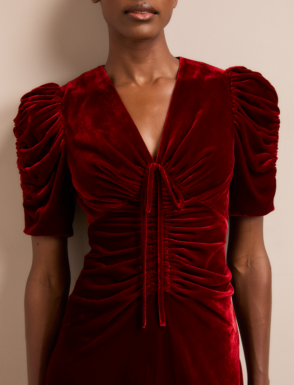 Ophelia Bias Cut Velvet Maxi Dress - Red