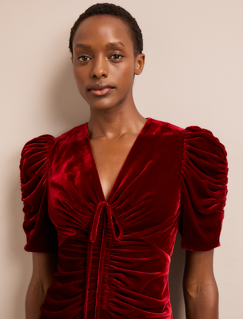 Ophelia Bias Cut Velvet Maxi Dress - Red