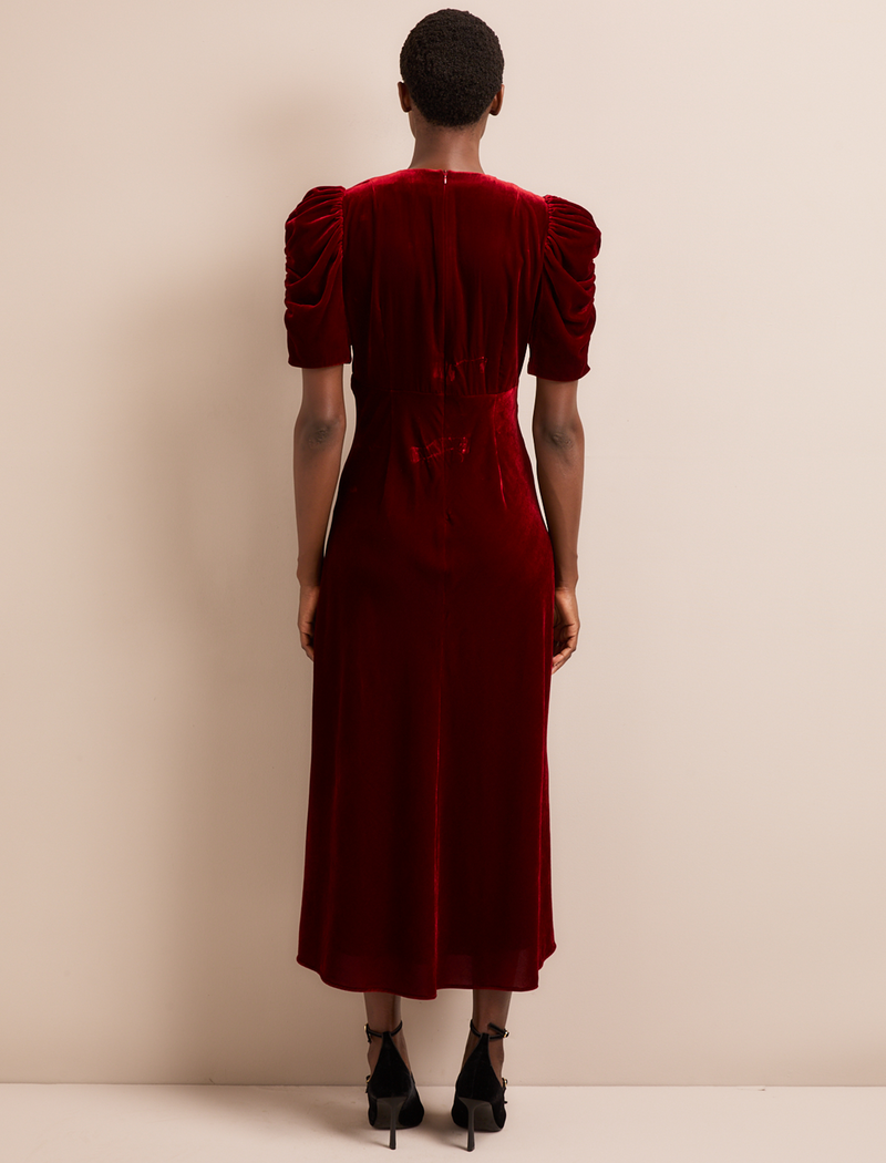 Ophelia Bias Cut Velvet Maxi Dress - Red