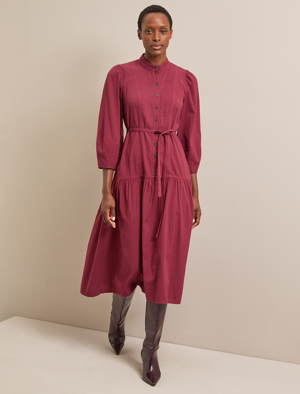 Elsei Seersucker Maxi Dress  - Burgundy