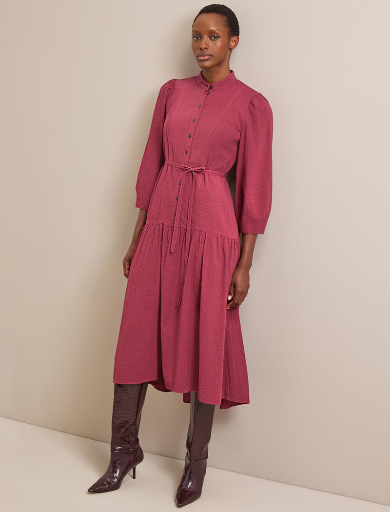 Elsie Seersucker Maxi Dress  - Burgundy