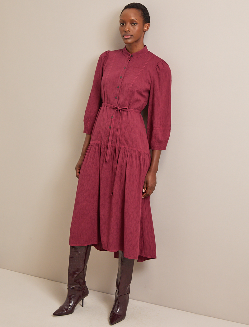 Elsei Seersucker Maxi Dress  - Burgundy
