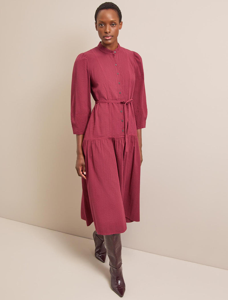 Elsie Seersucker Maxi Dress  - Burgundy