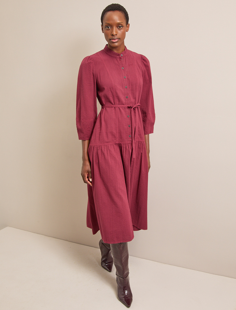 Elsei Seersucker Maxi Dress  - Burgundy
