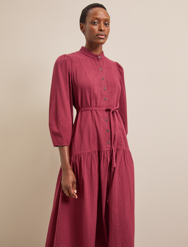 Elsei Seersucker Maxi Dress  - Burgundy
