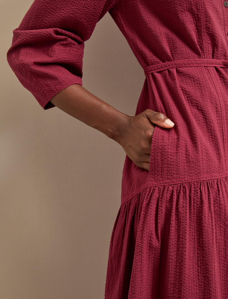 Elsei Seersucker Maxi Dress  - Burgundy