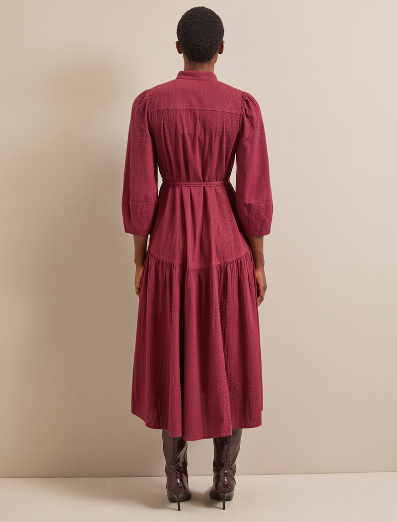 Elsei Seersucker Maxi Dress  - Burgundy