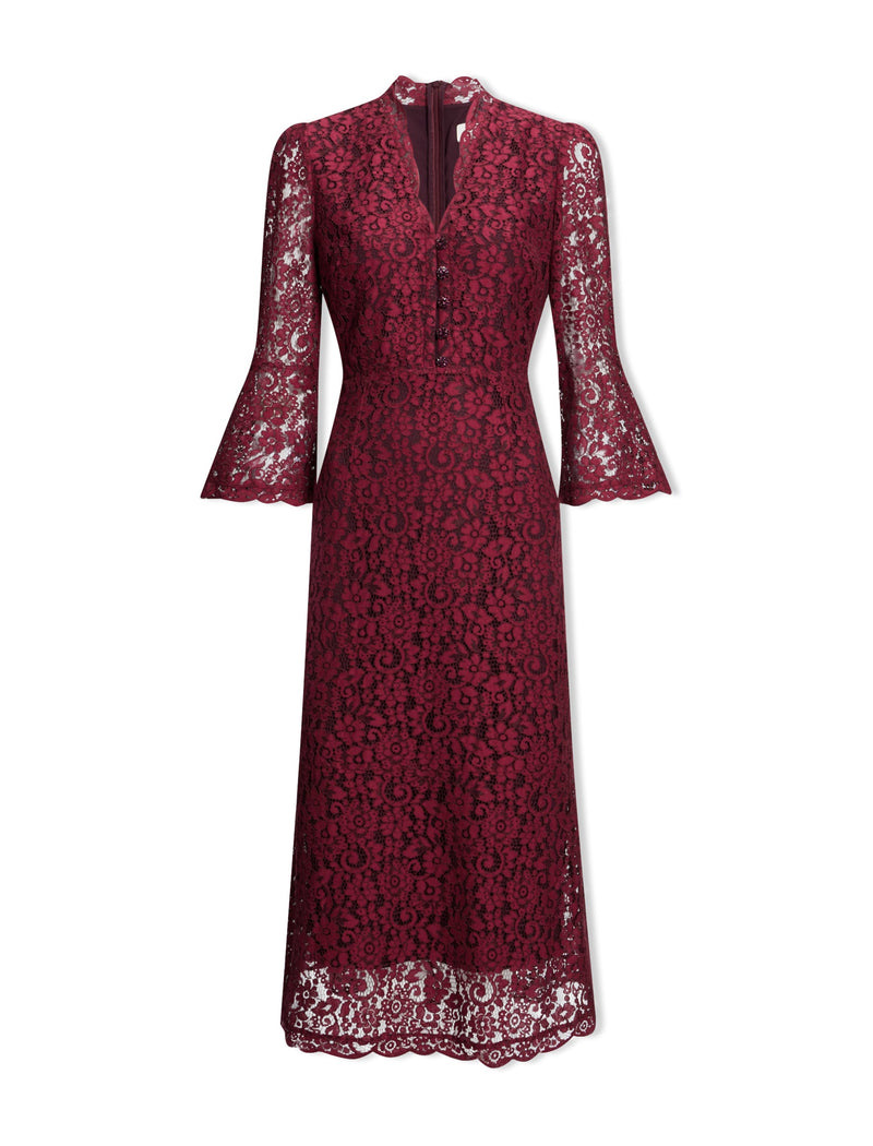 Adeline Lace Maxi Dress - Burgundy