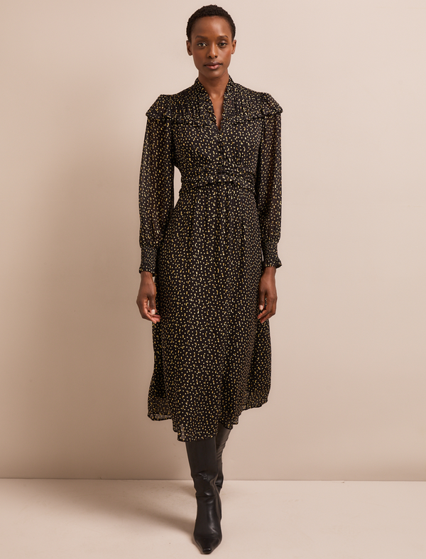 Arabella Fil Coupé Maxi Dress - Black Cream Polka Print