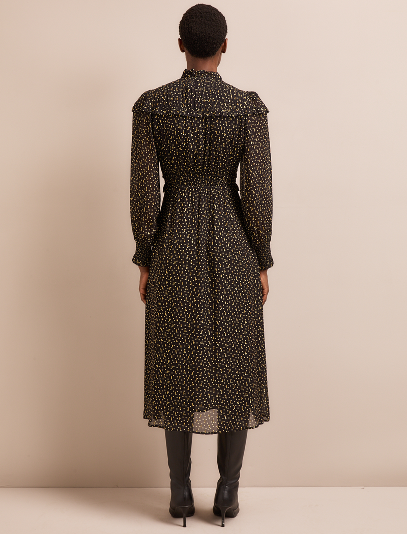 Arabella Fil Coupé Maxi Dress - Black Cream Polka Print