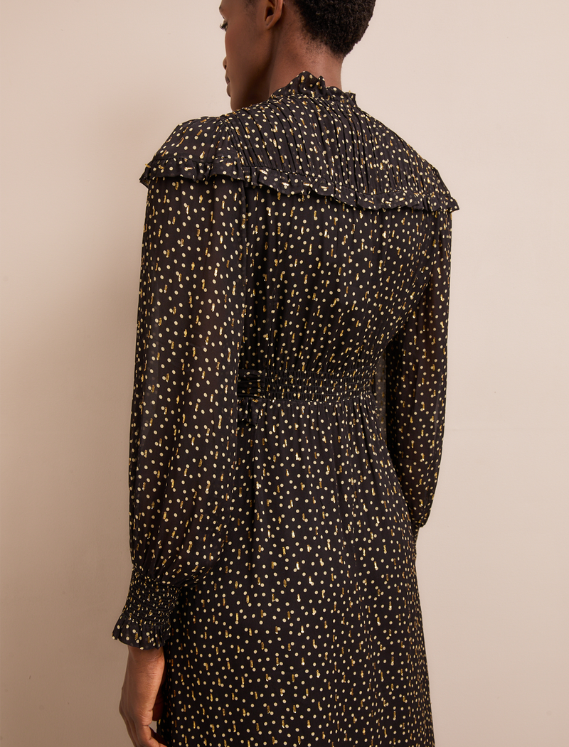 Arabella Fil Coupé Maxi Dress - Black Cream Polka Print
