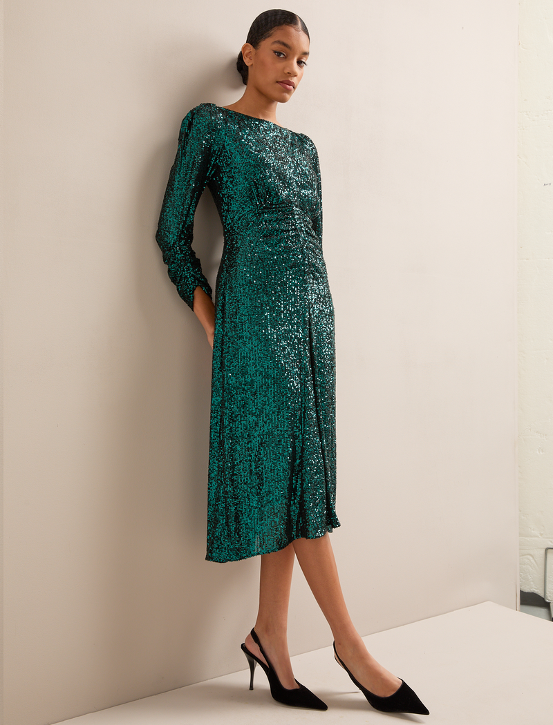 Monique Sequin Midi Dress - Green