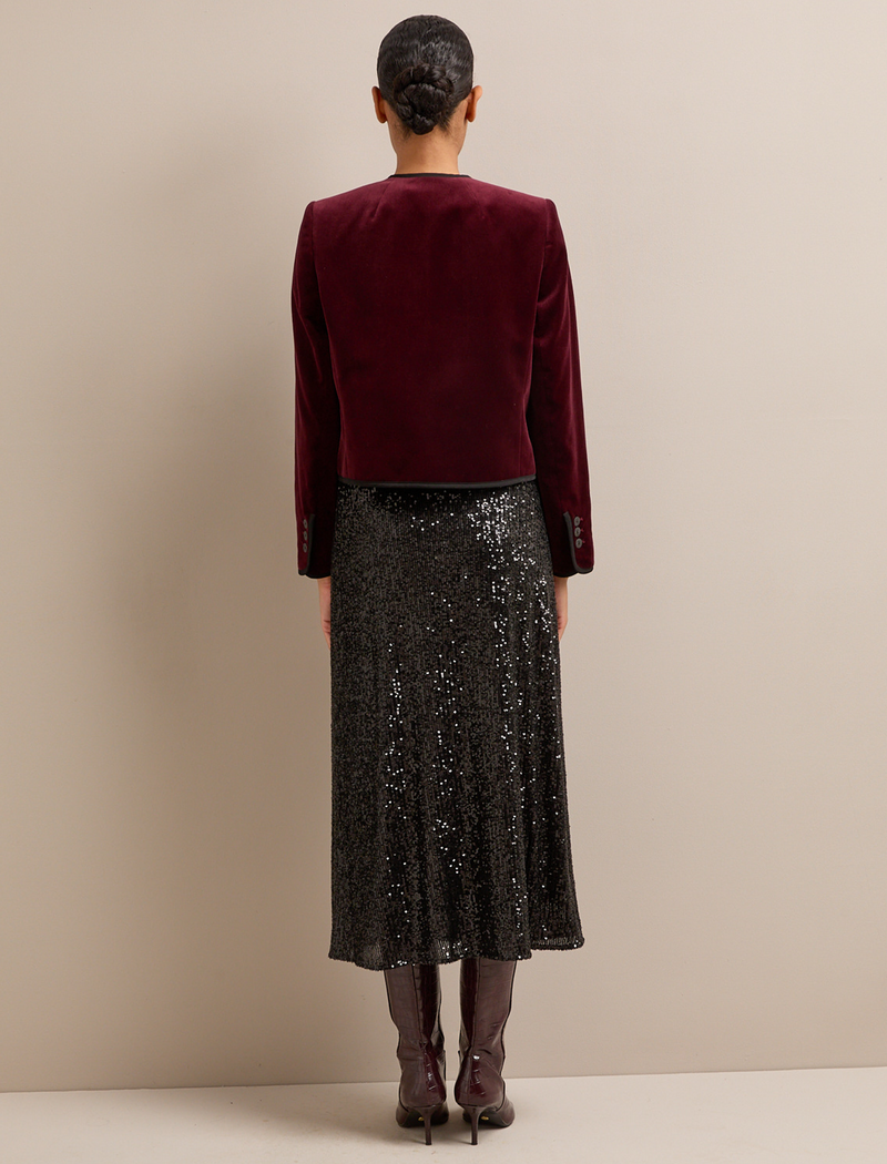 Juno Cropped Velvet Jacket - Burgundy