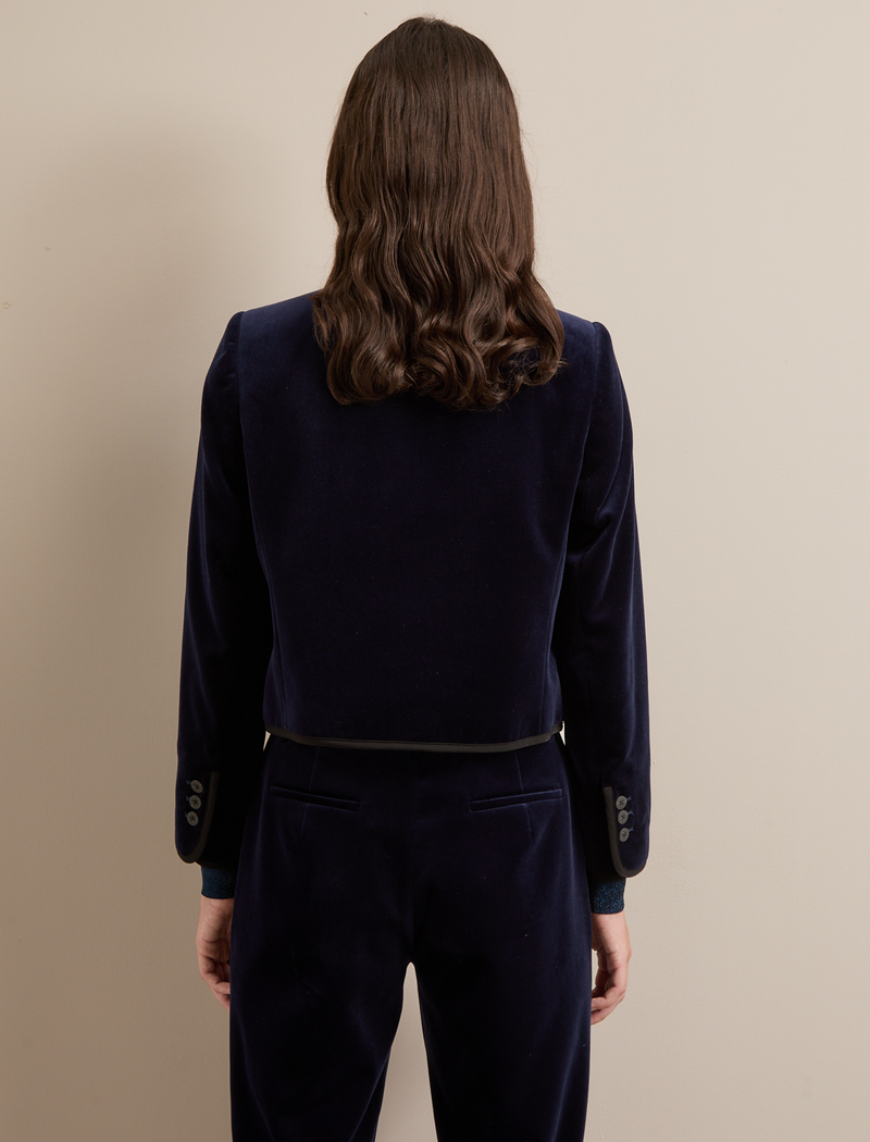 Juno Cropped Velvet Jacket - Navy