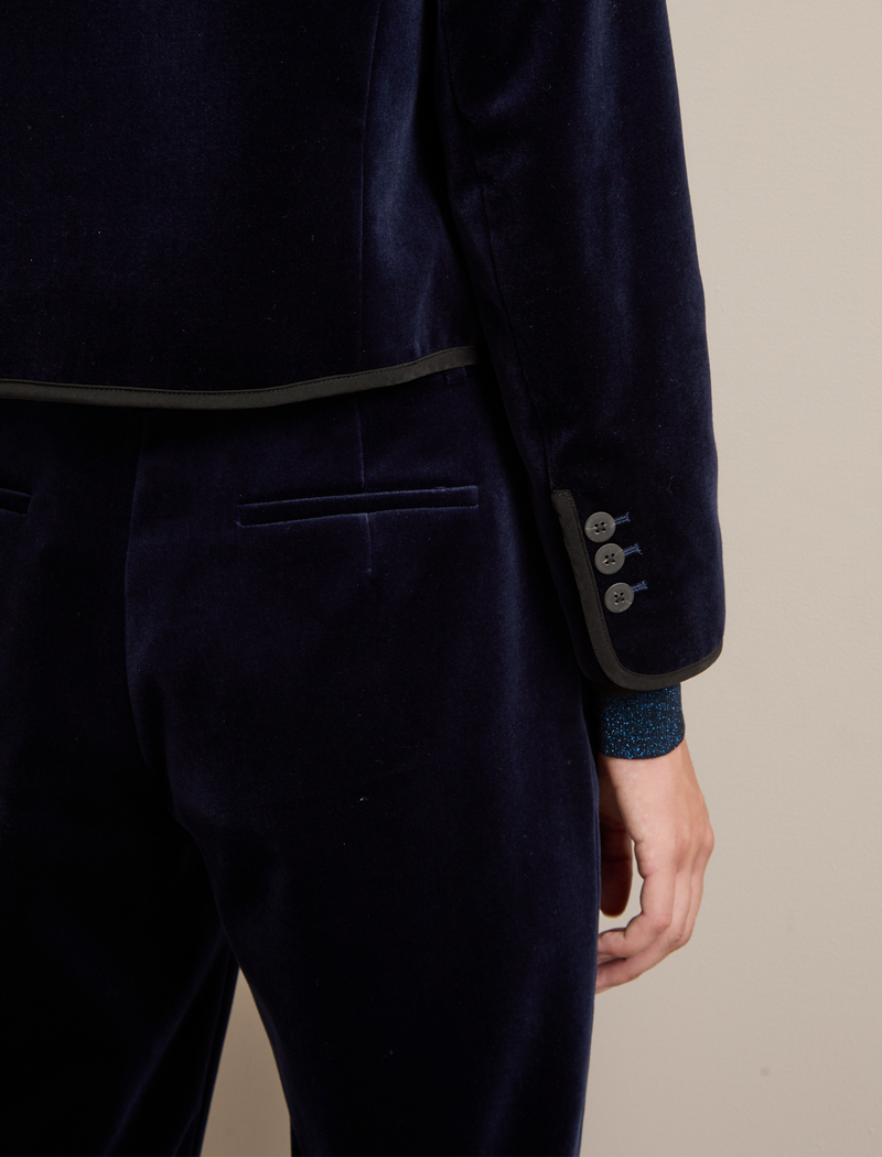 Juno Cropped Velvet Jacket - Navy